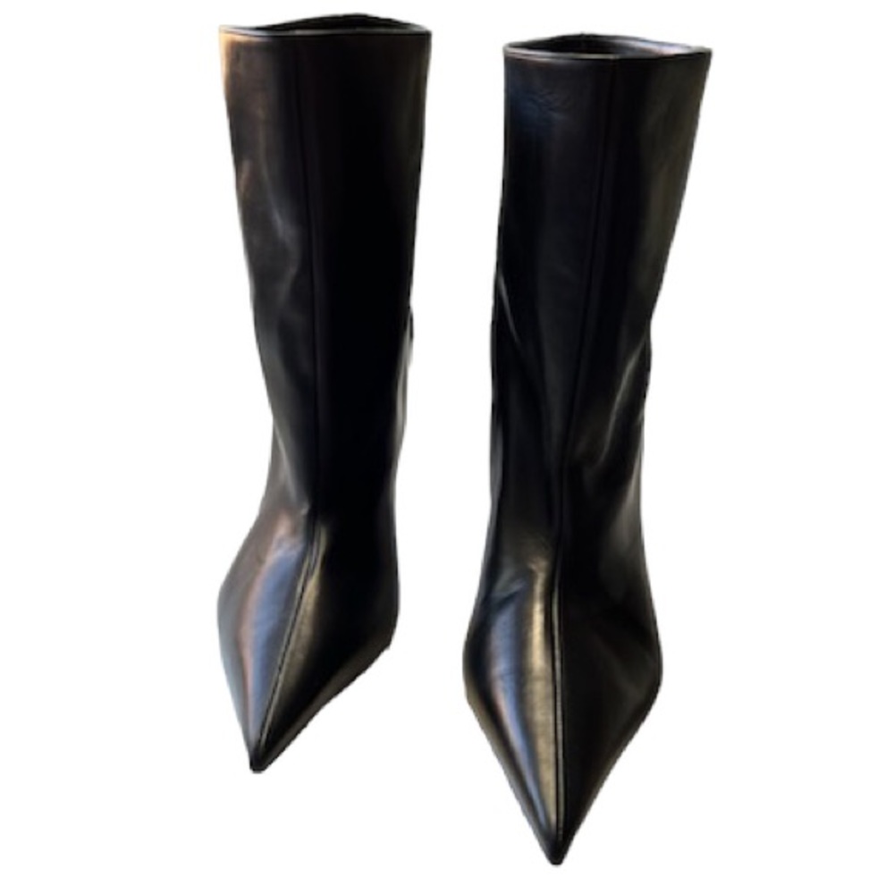 Balenziaga Boots Blade Black Leather Pointed Toe Triangle Heel Women’s Size 9 - Picture 2 of 11